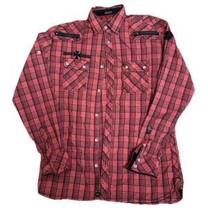 Roar Shirt Mens XL Signature Distressed L/S Embroidered Button Up Faded Style